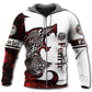 Red White Viking Wolf Legend Hoodie For Distinctive Travel Outfits Seasonal Wear And Gift Giving