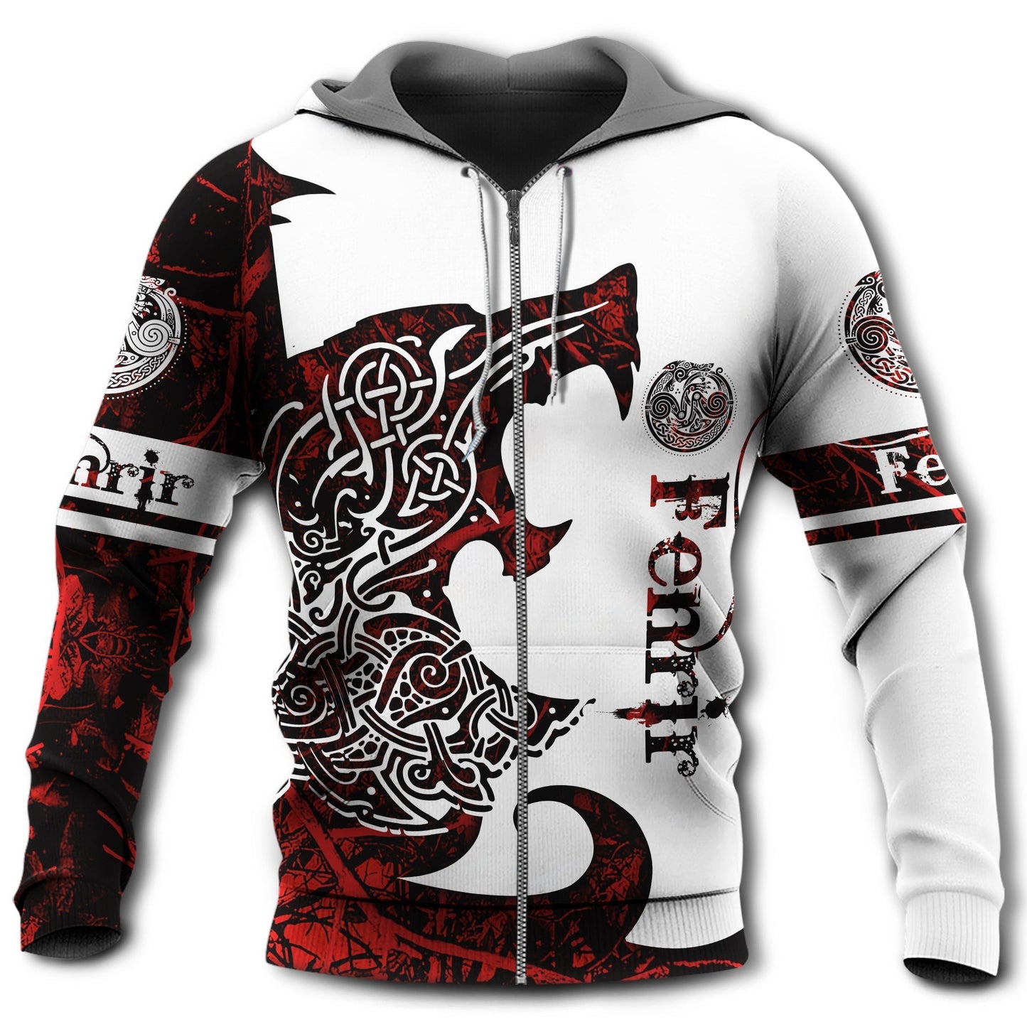 Red White Viking Wolf Legend Hoodie For Distinctive Travel Outfits Seasonal Wear And Gift Giving