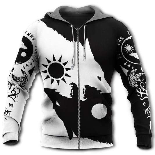 Black White Viking Wolf Moon Hoodie For Mythic Artwork Casual Days And Outdoor Exploration