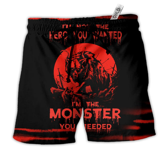 Viking Wolf Monster Red Style Hawaiian Print Beach Shorts For Weekend Adventures And Comfort