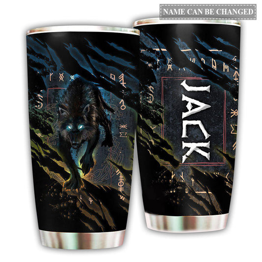 Viking Wolf Sign With Dark Blue Personalized 20 Oz Tumbler For Coffee Travel And Daily Drinks