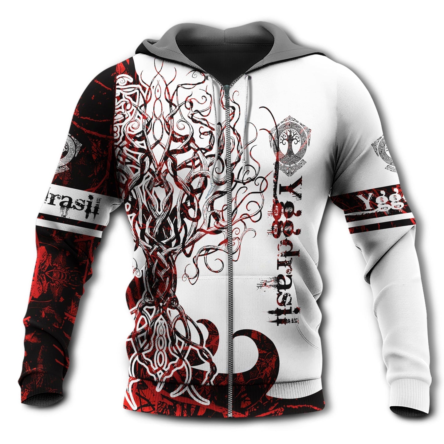 Red White Yggdrasil Legend Myth Hoodie For Mythic Casual Outfits Weekend Adventures And Thoughtful Gifting