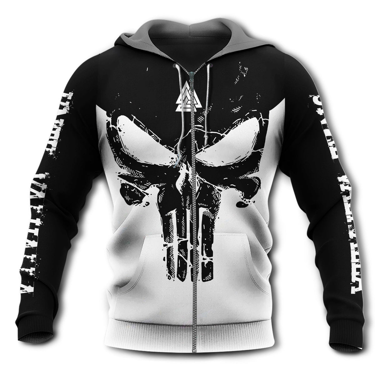 Black White Viking Blood Hoodie For Norse Inspired Streetwear Outdoor Travel And Bold Everyday Style