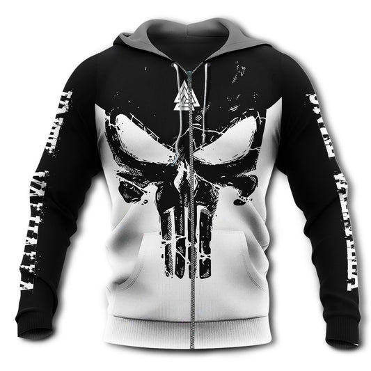 Black White Viking Blood Hoodie For Norse Inspired Streetwear Outdoor Travel And Bold Everyday Style