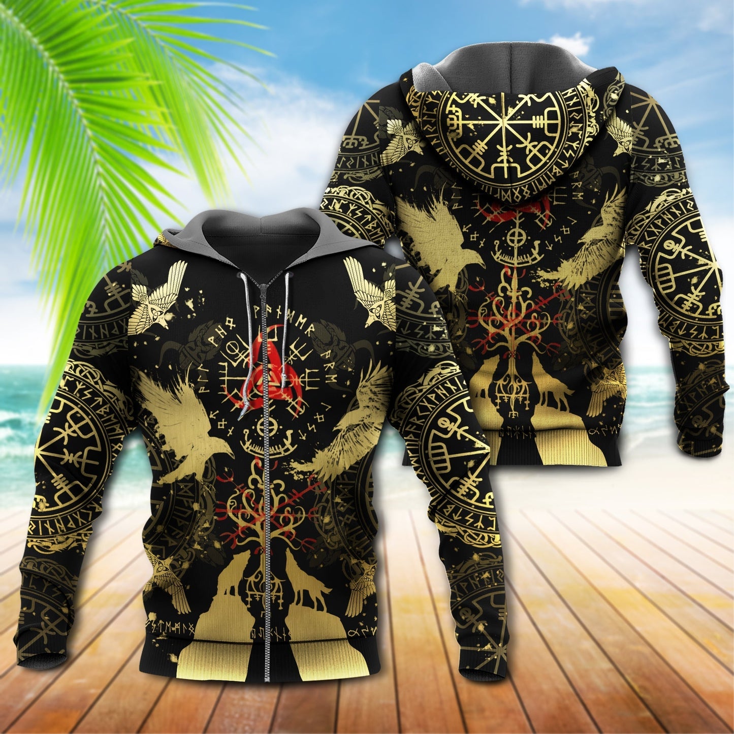 Black Yellow Red Viking Blood Hoodie For Distinctive Travel Outfits Seasonal Wear And Gift Giving