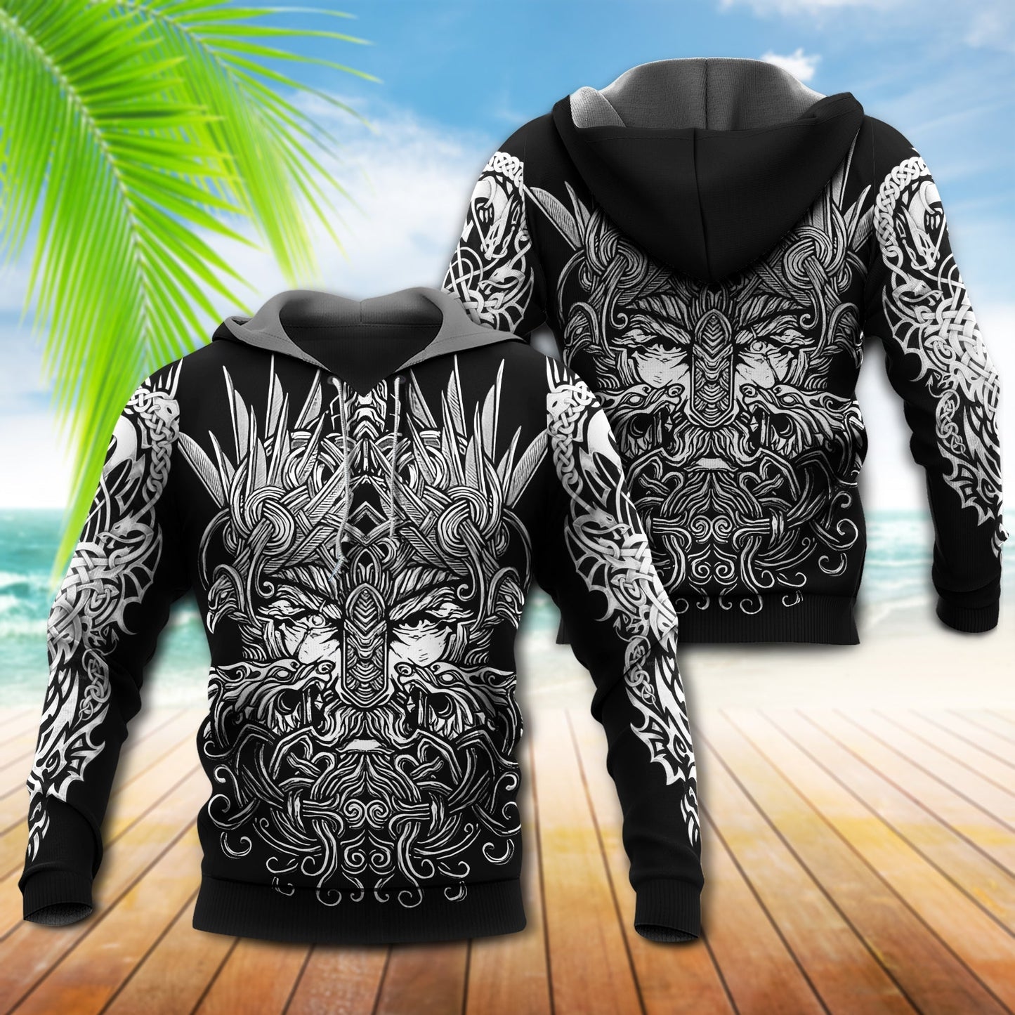 Black Viking Blood Pattern Hoodie For Norse Themed Outfits Weekend Travel And Relaxed Comfort