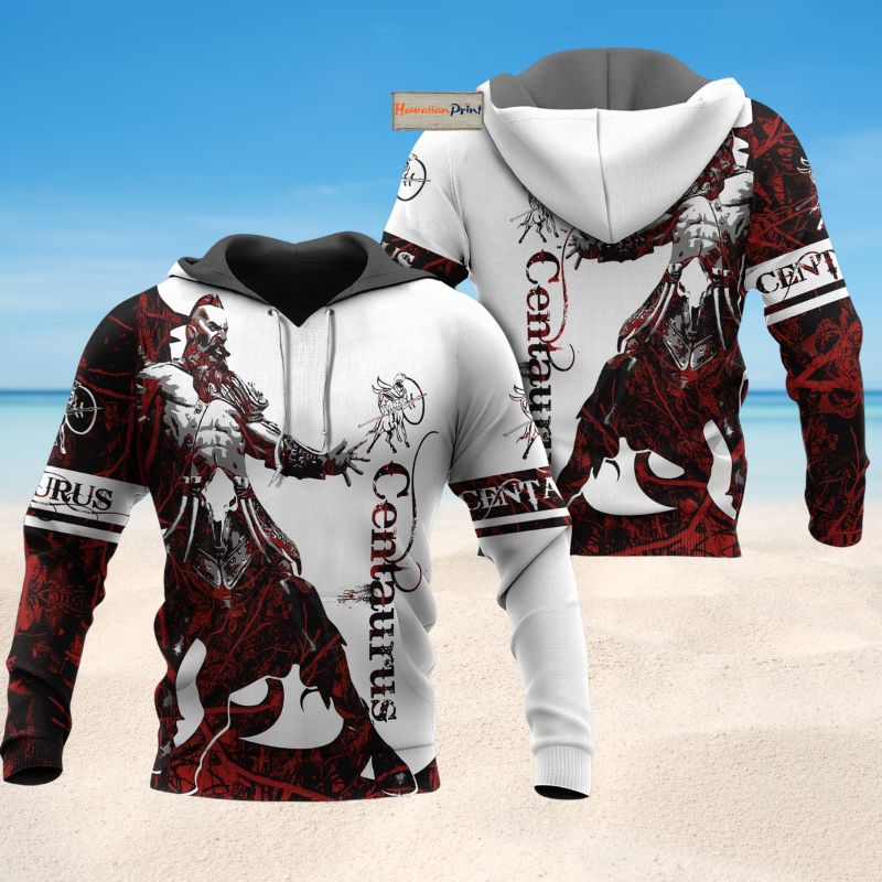 Red White Viking Centaurus Legend Hoodie For Norse Themed Outfits Weekend Travel And Relaxed Comfort
