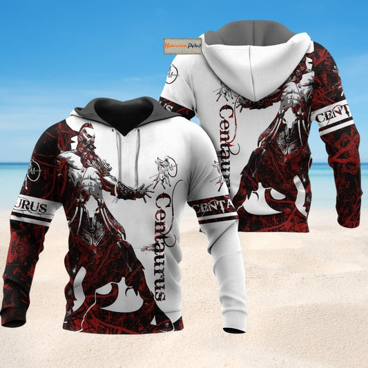 Red White Viking Centaurus Legend Hoodie For Norse Themed Outfits Weekend Travel And Relaxed Comfort