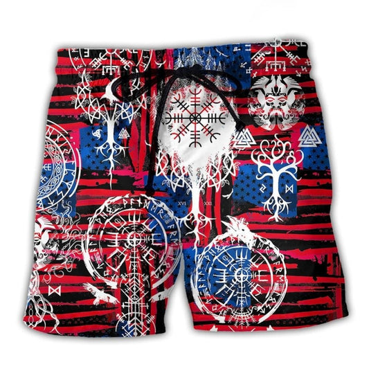 Viking Compass Vegvisir Independence Day Beach Shorts Artwork Detail For Tropical Travel And Everyday Wear