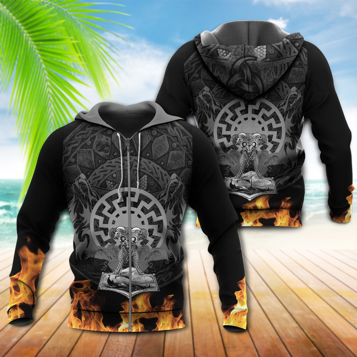 Dark Viking Fire Hoodie For Distinctive Travel Outfits Seasonal Wear And Gift Giving
