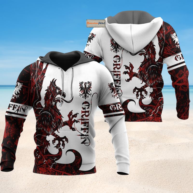 Red White Viking Griffin Legend Hoodie For Outdoor Adventures Travel And Powerful Everyday Styling