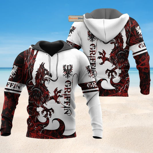 Red White Viking Griffin Legend Hoodie For Outdoor Adventures Travel And Powerful Everyday Styling