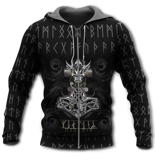 Black Viking Hammer Myth Hoodie For Viking Enthusiasts Travel Days And Distinctive Streetwear
