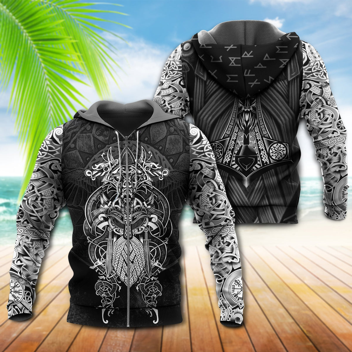 Viking Odin Wolf Warrior Tattoo Hoodie For Bold Streetwear Outdoor Trips And Mythology Enthusiasts