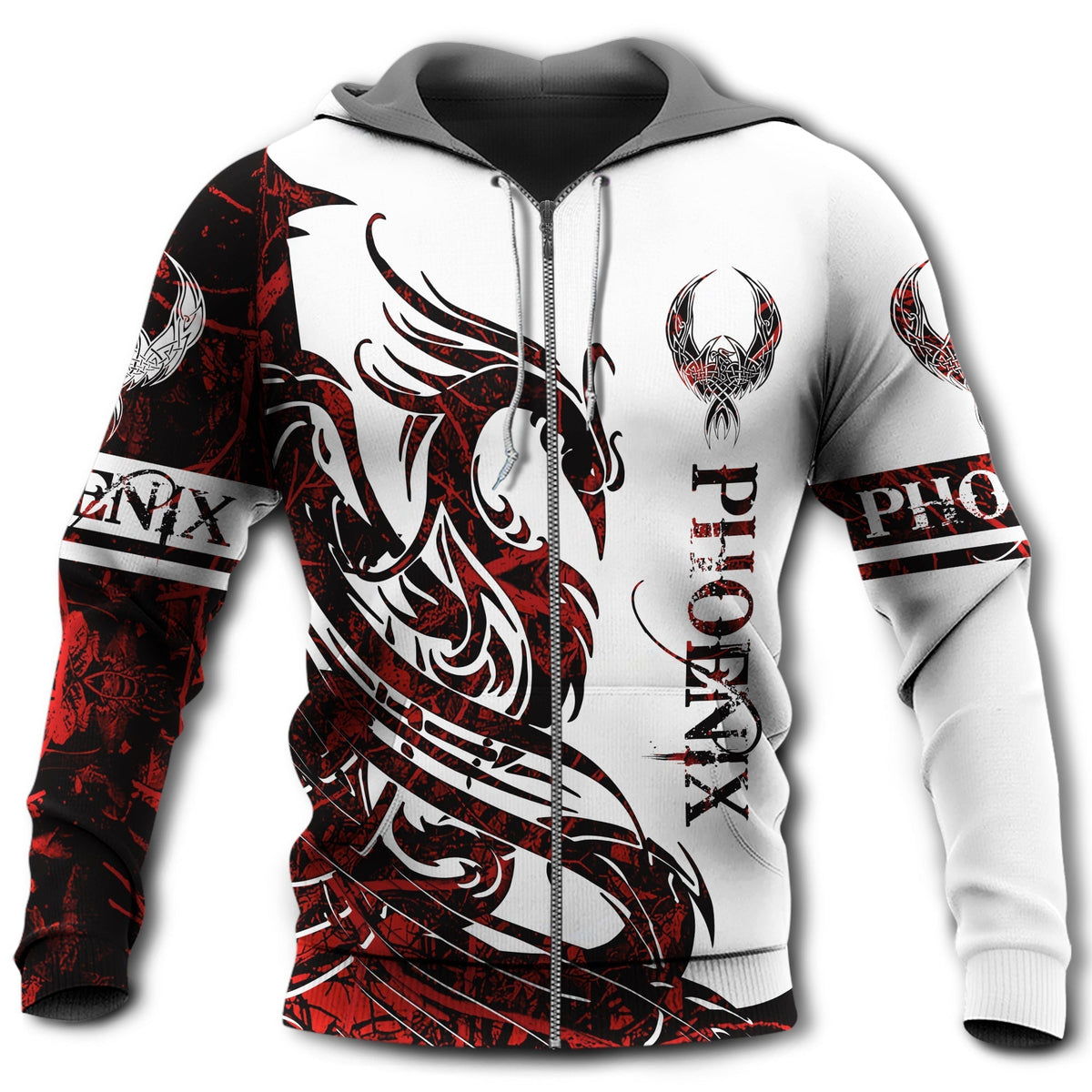 Red White Viking Phoenix Legend Hoodie For Bold Casual Wear Seasonal Trips And Myth Inspired Gifting