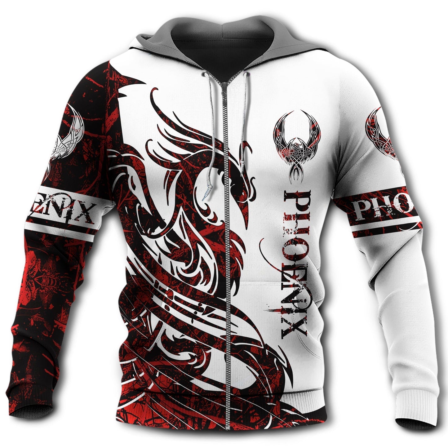 Red White Viking Phoenix Legend Hoodie For Bold Casual Wear Seasonal Trips And Myth Inspired Gifting