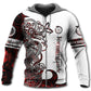Red White Viking Serpent Legend Hoodie For Norse Inspired Streetwear Outdoor Travel And Bold Everyday Style
