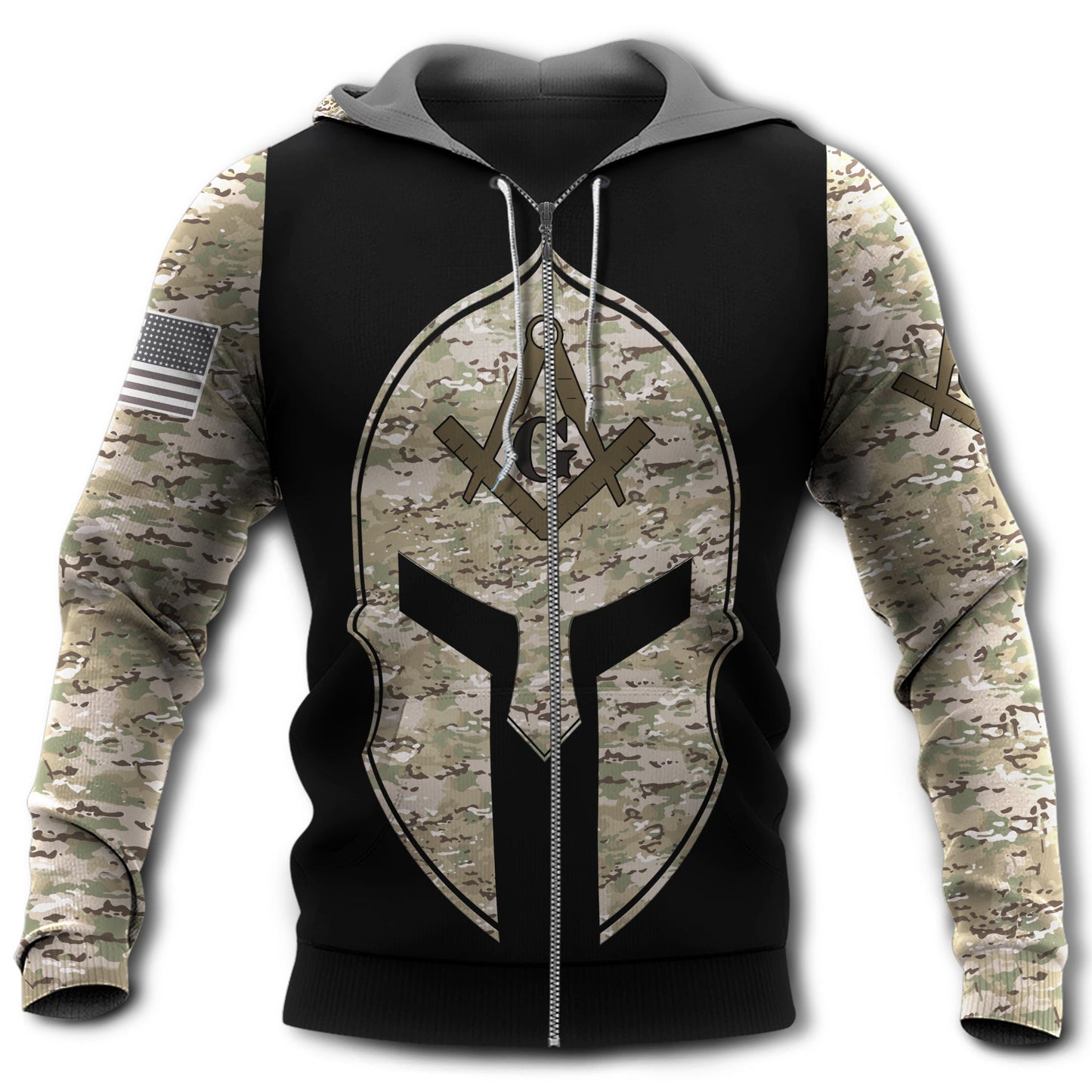 Black Viking Symbol Camo Hoodie For Norse Heritage Style Outdoor Events And Comfortable Layering
