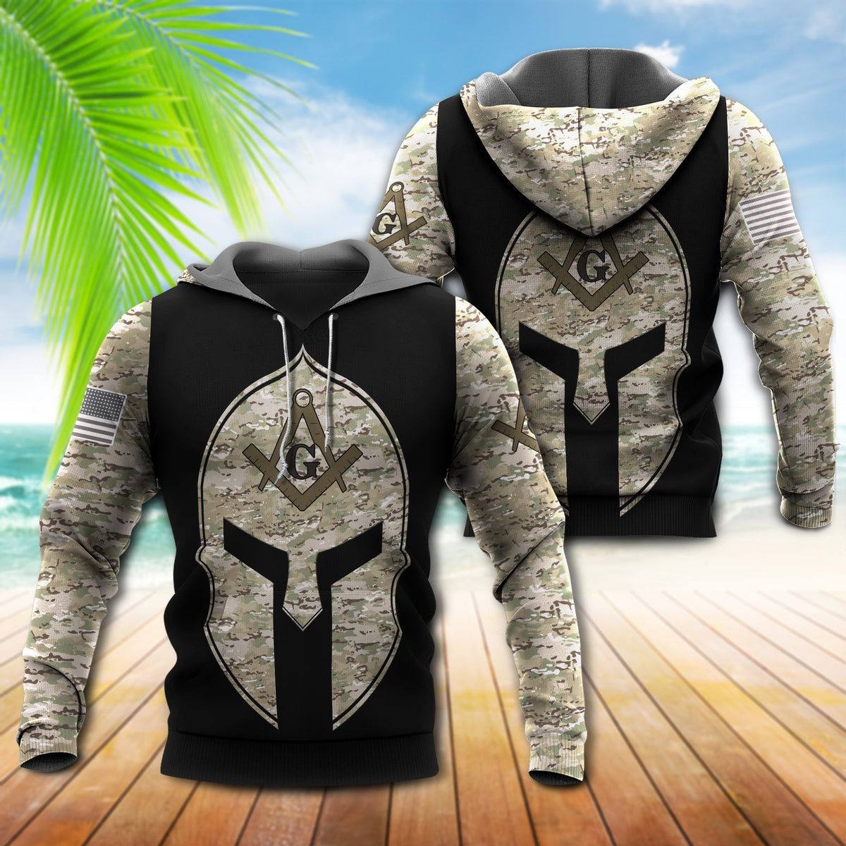 Black Viking Symbol Camo Hoodie For Norse Heritage Style Outdoor Events And Comfortable Layering