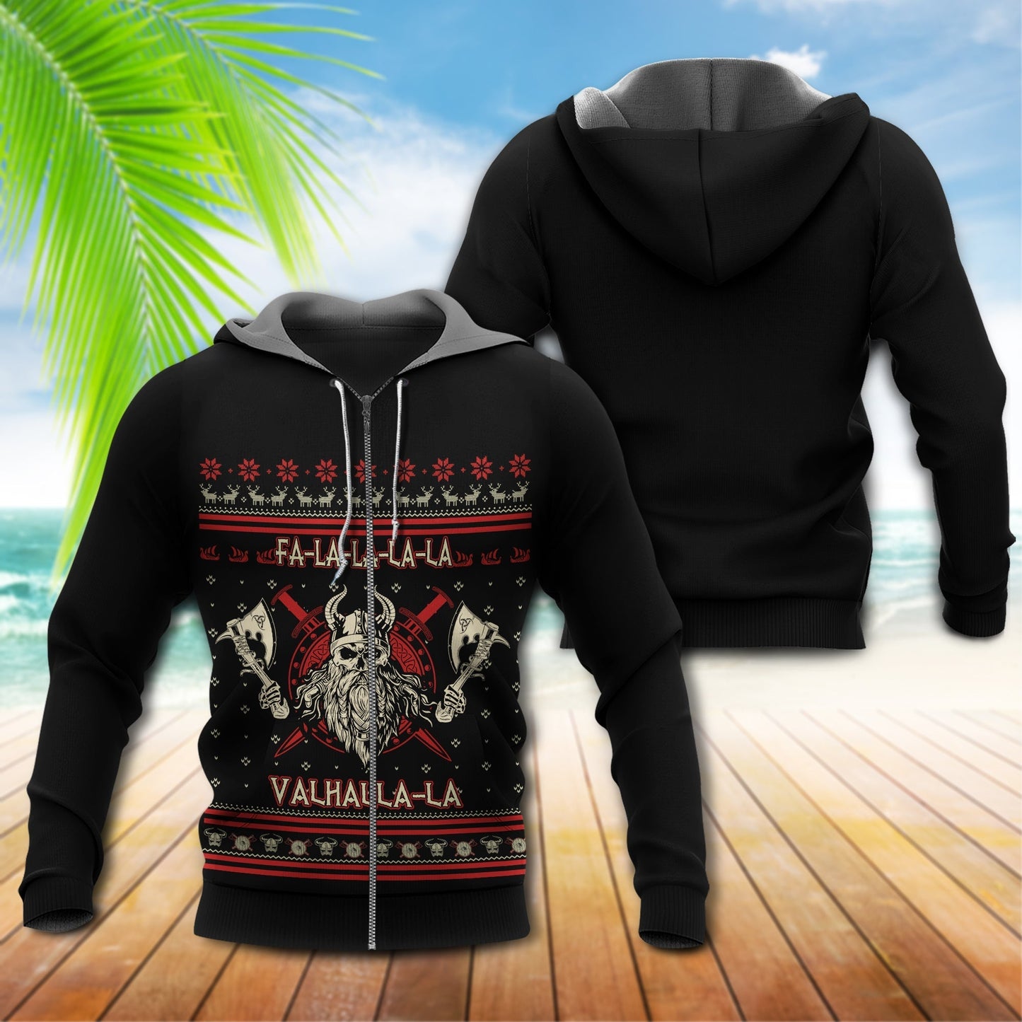 Red Viking Valhalla Hero Hoodie For Norse Inspired Streetwear Outdoor Travel And Bold Everyday Style