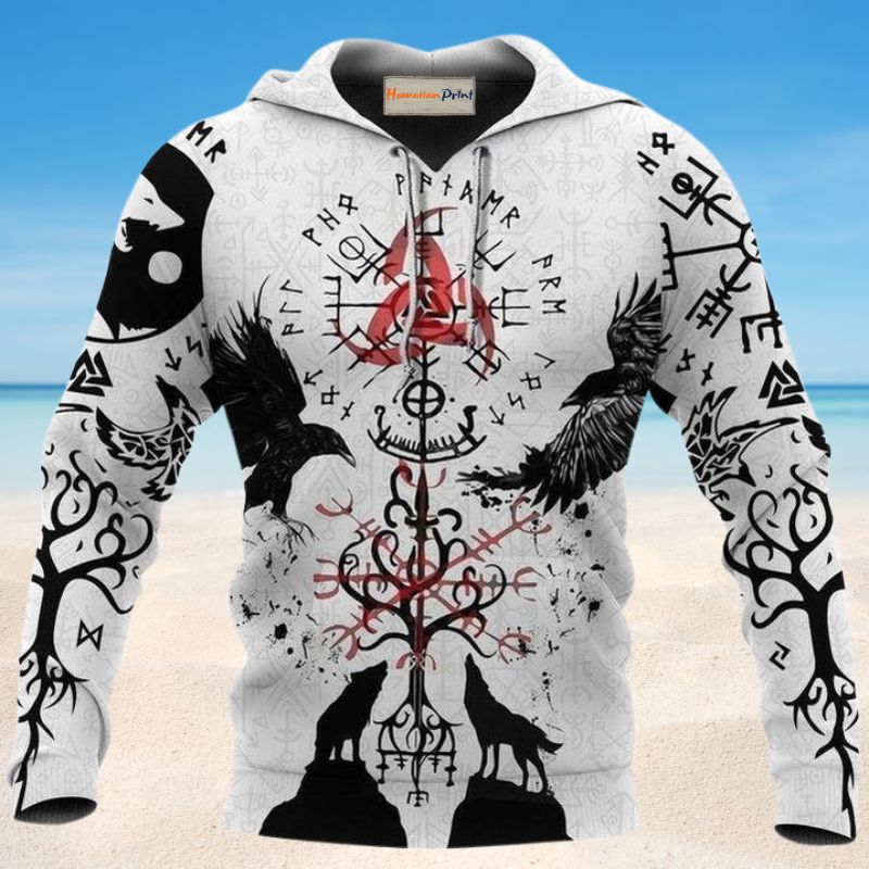Viking Vegvisir Raven Wolf Tree Life Hoodie For Bold Streetwear Outdoor Trips And Mythology Enthusiasts