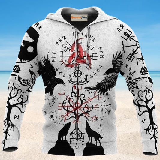 Viking Vegvisir Raven Wolf Tree Life Hoodie For Bold Streetwear Outdoor Trips And Mythology Enthusiasts