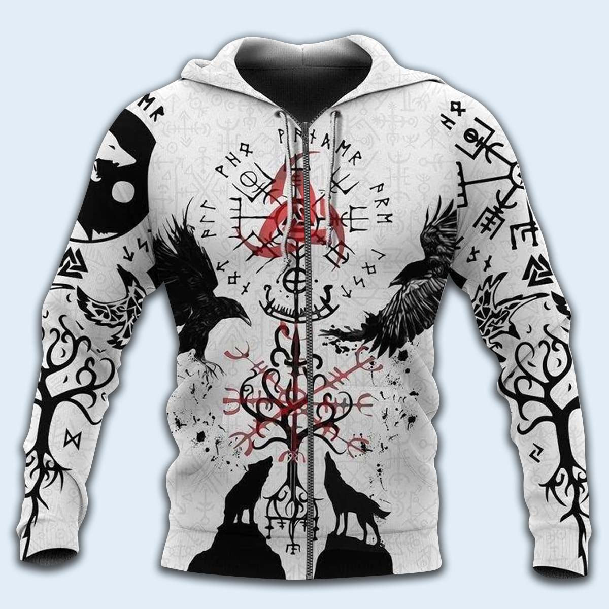 Viking Vegvisir Raven Wolf Tree Life Hoodie For Bold Streetwear Outdoor Trips And Mythology Enthusiasts