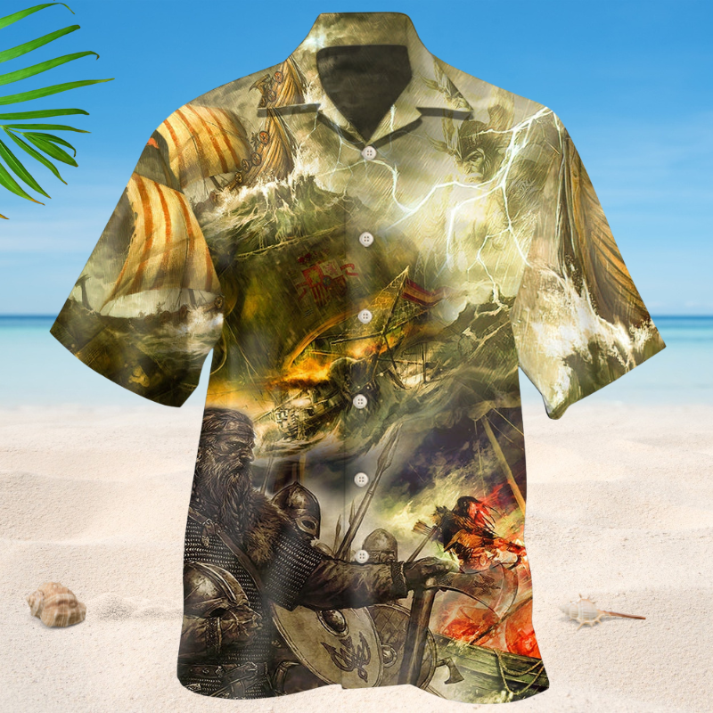 Viking War Lightning Hawaiian Shirt For Mythic Art Lovers, Coastal Outings, And Thoughtful Gift Giving