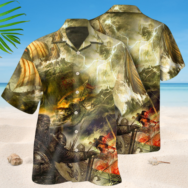 Viking War Lightning Hawaiian Shirt For Mythic Art Lovers, Coastal Outings, And Thoughtful Gift Giving