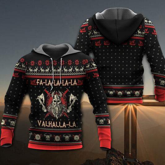 Black Red Viking Warrior Hoodie For Bold Streetwear Outdoor Trips And Mythology Enthusiasts