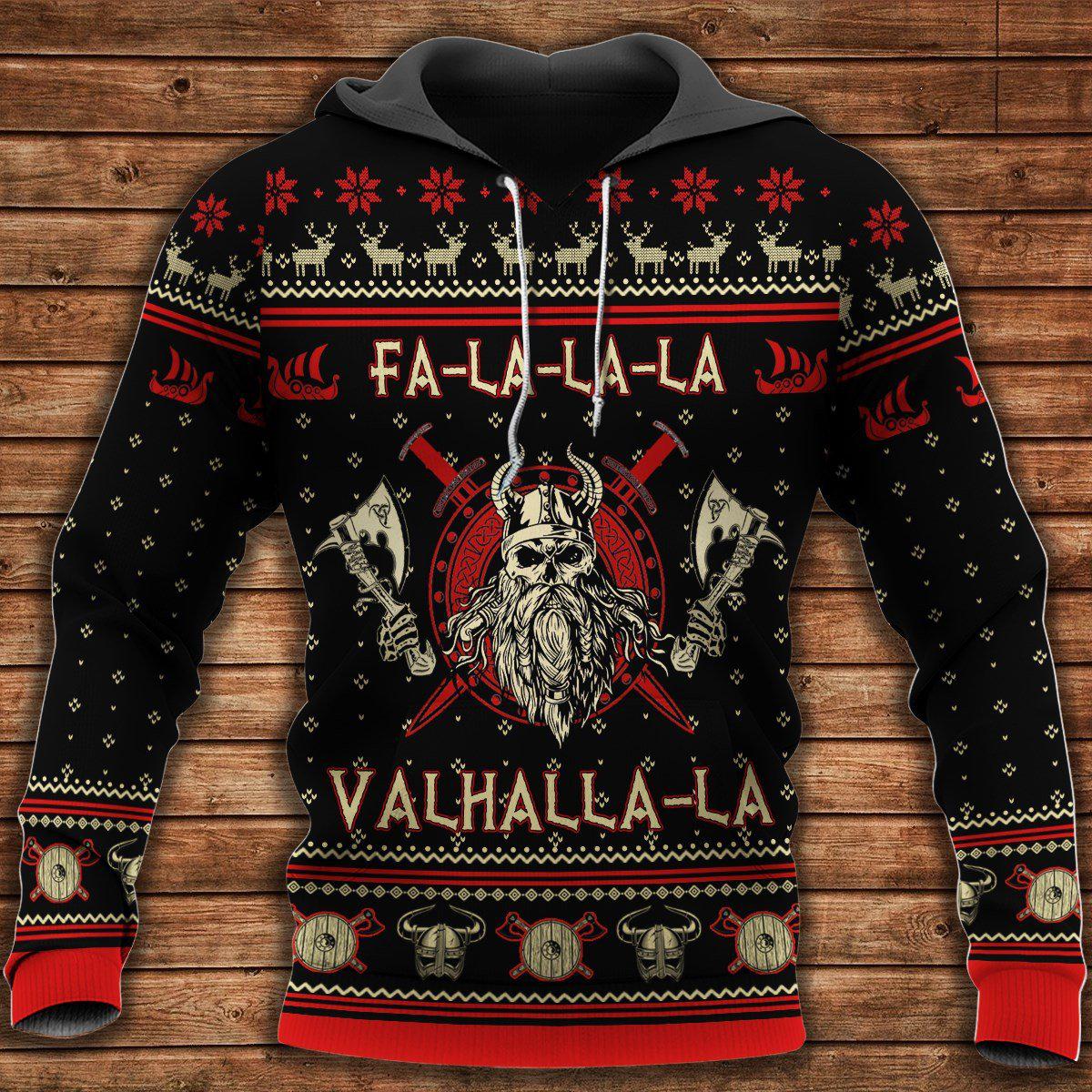 Black Red Viking Warrior Hoodie For Norse Inspired Streetwear Outdoor Travel And Bold Everyday Style