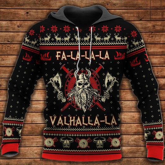 Black Red Viking Warrior Hoodie For Norse Inspired Streetwear Outdoor Travel And Bold Everyday Style