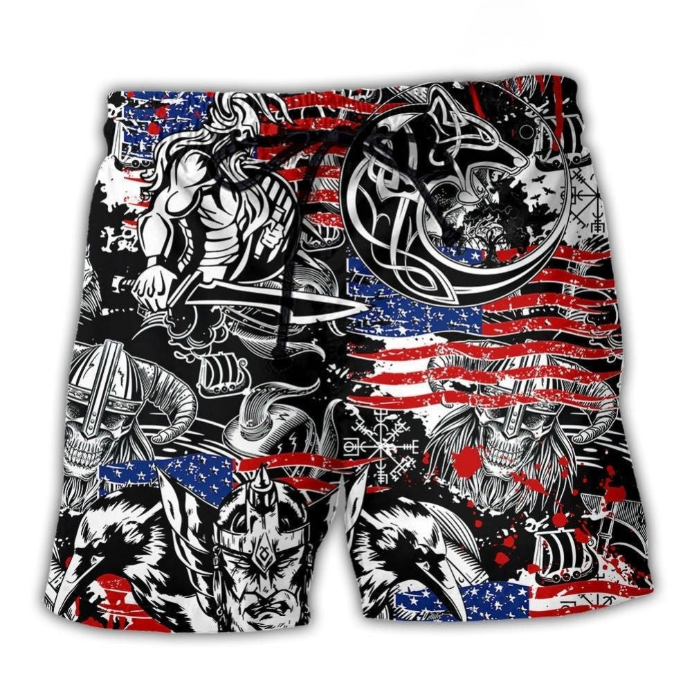 Viking Warrior Odin Wolf Independence Day Beach Shorts Print View For Coastal Escapes And Casual Outings