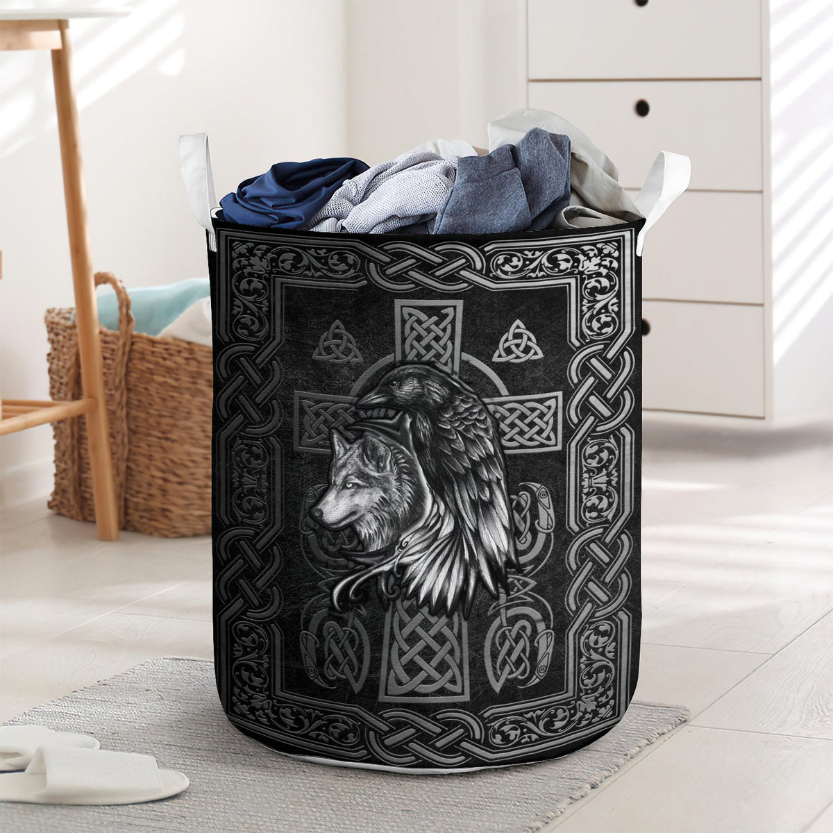 Viking Wolf Raven Metal Style Laundry Basket For Bathroom Bedroom Storage