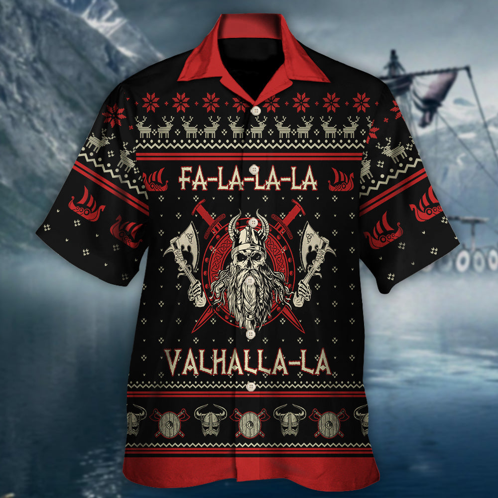 Viking Nordic Black Red Hawaiian Shirt Print Closeup For Tropical Vacations