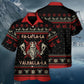 Viking Nordic Black Red Hawaiian Shirt Collar And Front View For Warm Weather Events