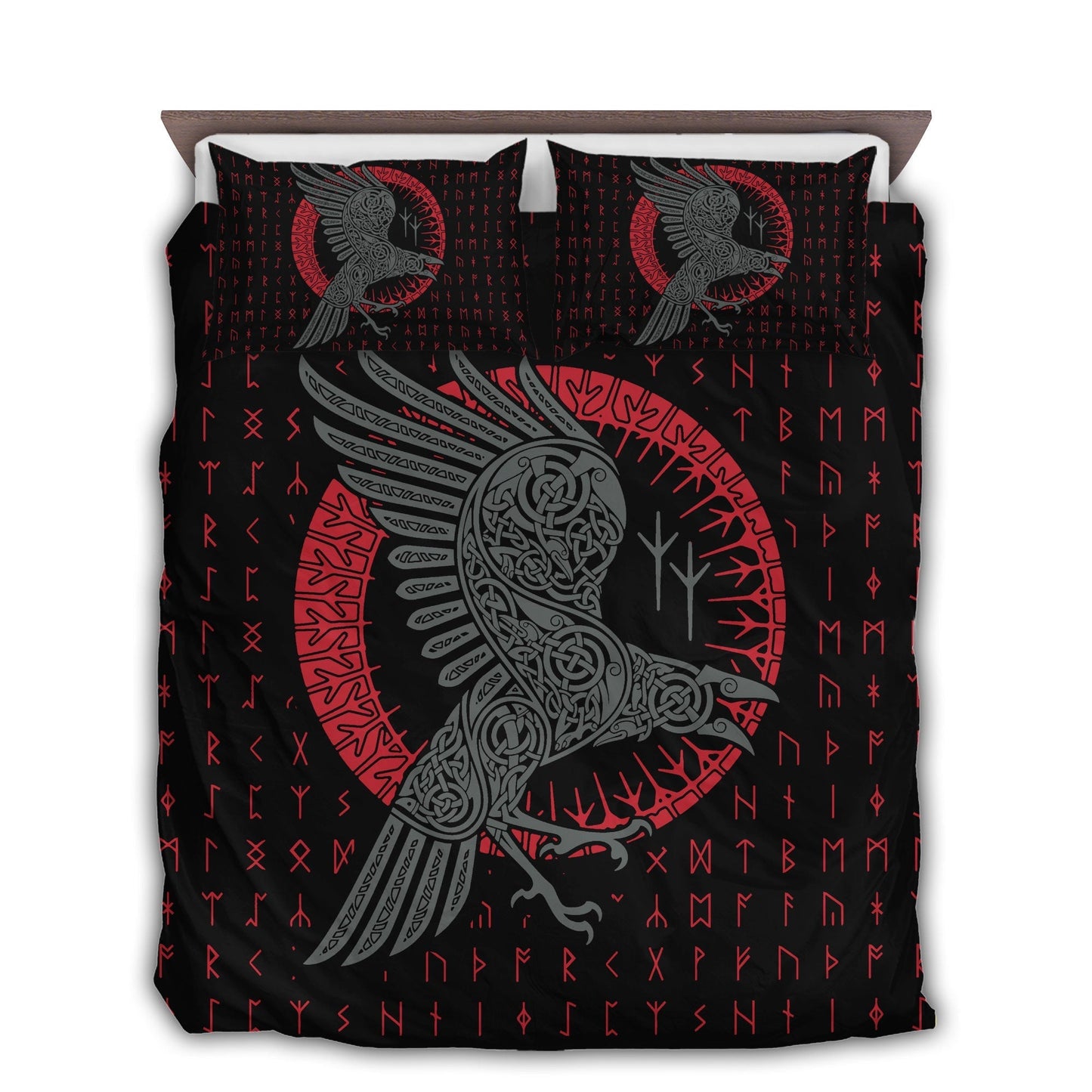 Viking Odin'S Raven Old Runes Bedding Cover For Norse Bedroom Decor