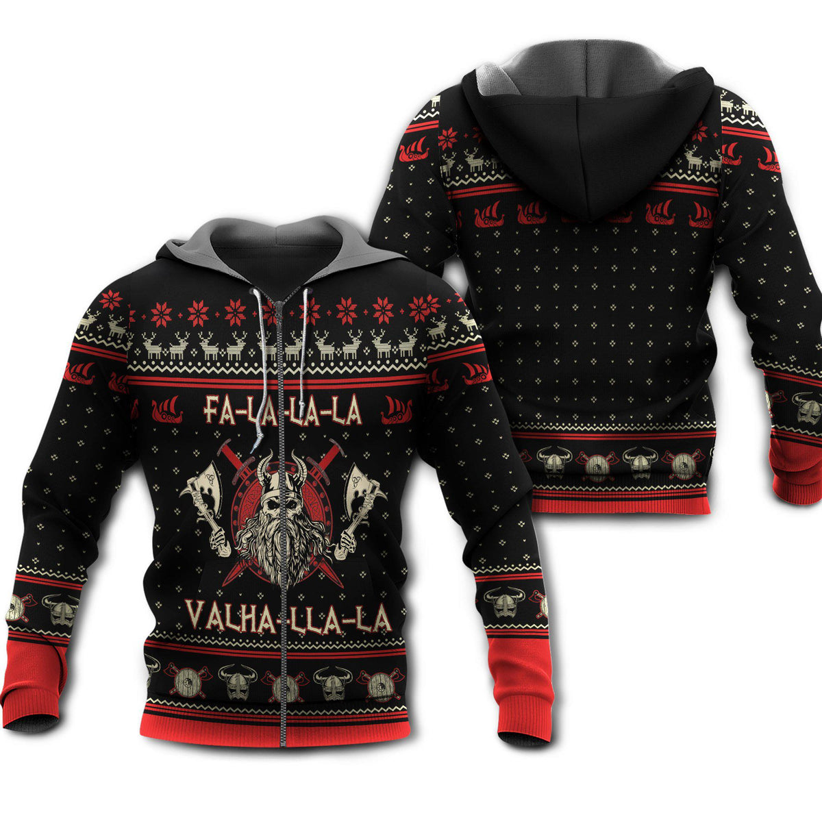 Black Red Viking Warrior Hoodie For Norse Heritage Style Outdoor Events And Comfortable Layering