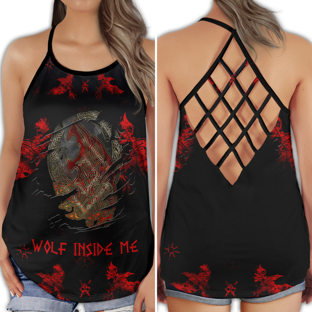 Viking Wolf Within Bold Red On Black Hollow Tank Top For Workouts Festivals And Bold Style