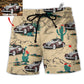 Vintage Car On The Desert Basic Hawaiian Print Beach Shorts For Weekend Getaways And Travel
