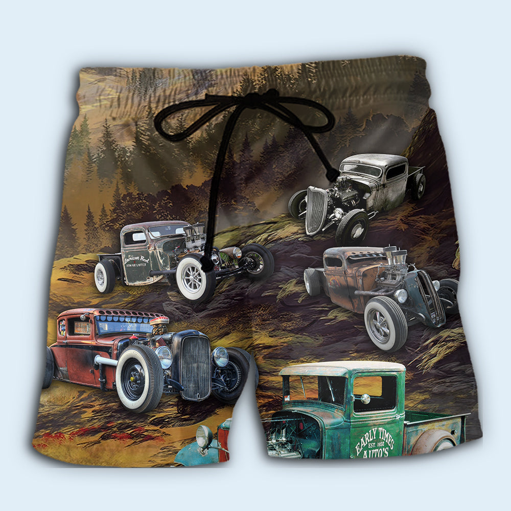 Hot Rod Vintage Beach Shorts Pattern View For Relaxed Vacation Styling