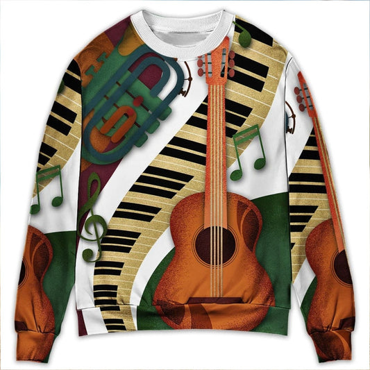 Vintage Classic Guitar Musician Sweater For Parties Casual Events And Comfortable Daily Wear