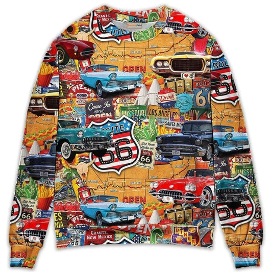 Vintage Highway Road Trip Sweater For Automotive Fans Travel Events And Relaxed Casual Wear