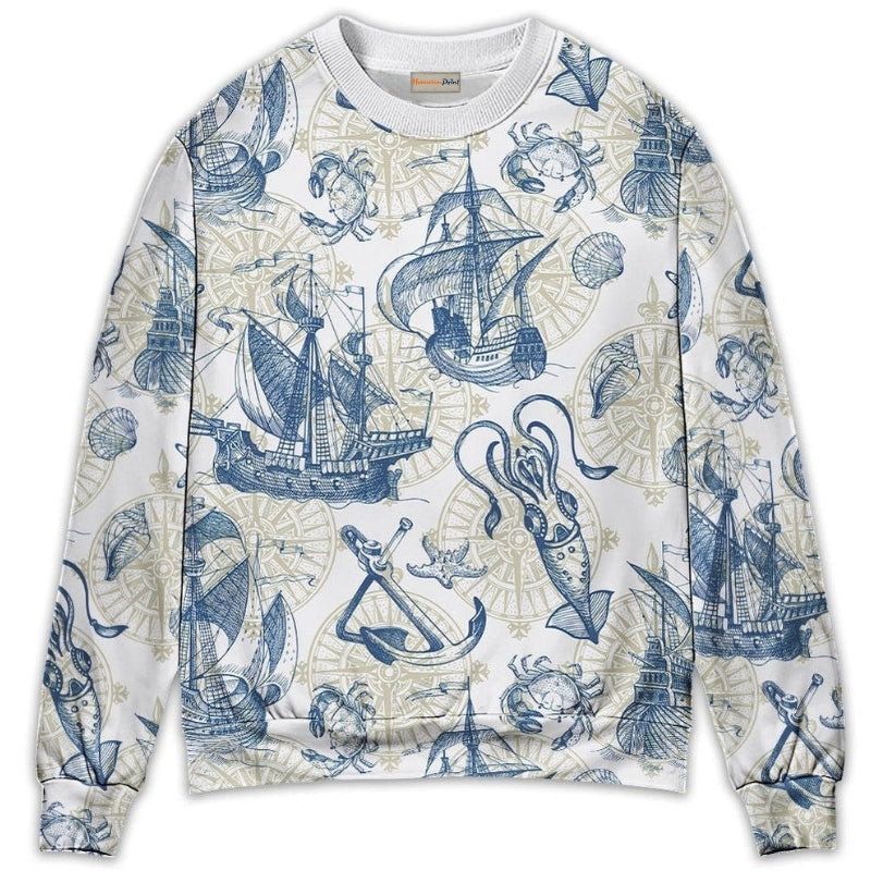 Vintage Sailboat Sea Monster Map Sweater For Nautical Adventures Travel Events And Thoughtful Gifting