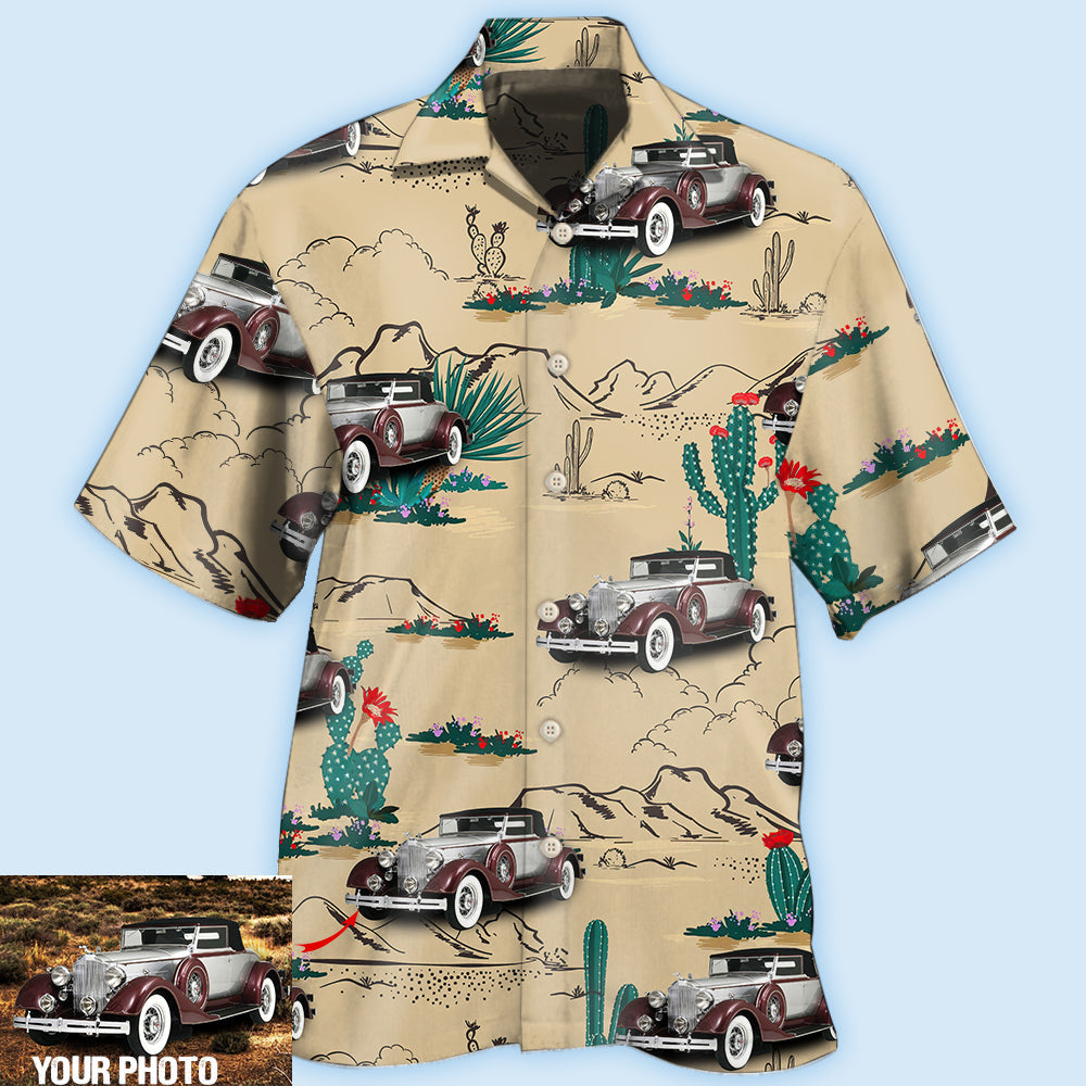 Car Desert Cactus Custom Photo Hawaiian Shirt For Vacation Days And Relaxed Coastal Outings