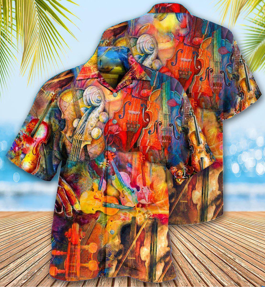 Colorful Violin Hawaiian Shirt With All Over Print For Vacation Getaways Resort Wear And Casual Celebrations