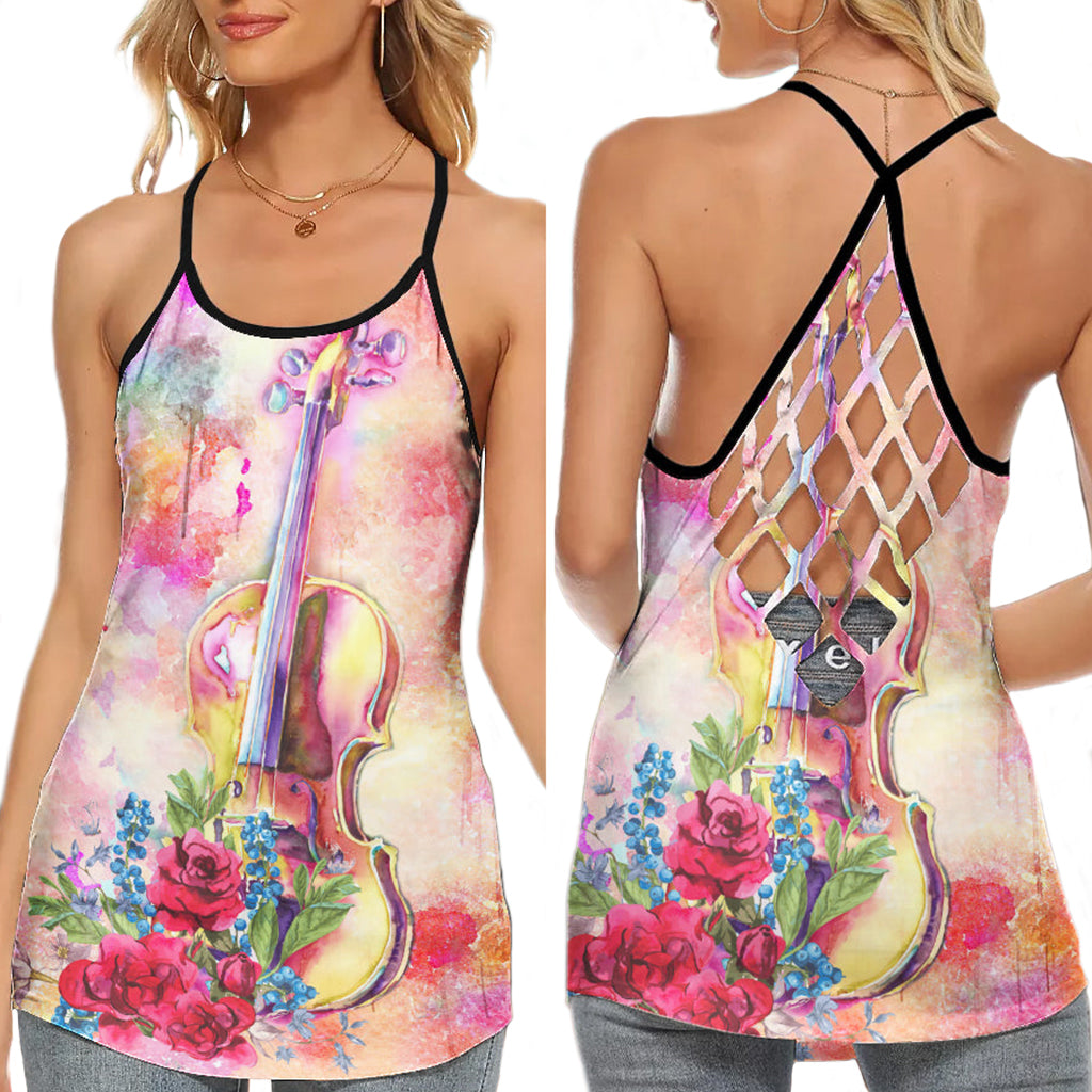 Violin Soul And Life Harmony Hollow Tank Top For Studio Practice And Festival Wear