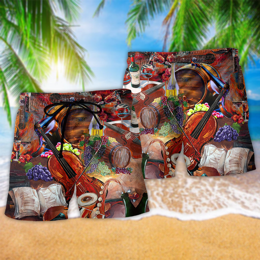 Violin Melody Silence Poetic Music Beach Shorts Pattern Detail For Outdoor Activities And Laid Back Daily Wear