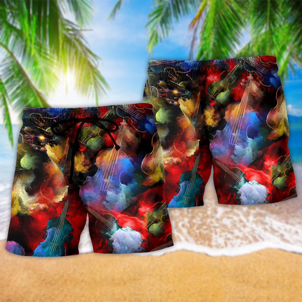 Violin Music Colorful Beach Shorts Pattern Detail For Weekend Travel And Distinctive Seasonal Style