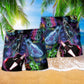 Neon Violin Music Beach Shorts Pattern Detail For Leisure Travel And Laid Back Daily Wear